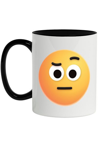 INOVATIX Personalized white mug, Emoticon, Emoji, Confused, with Black Handle, INOVATIX®. 330ml