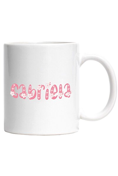 INOVATIX Cana alba personalizata, Numele Gabriela, Flori, Colorat, Roz, Dragu...