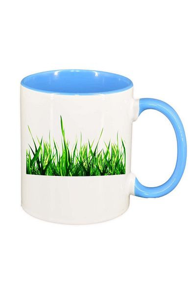 INOVATIX Personalized white mug, Grass, blue interior, D242, INOVATIX®. 330ml