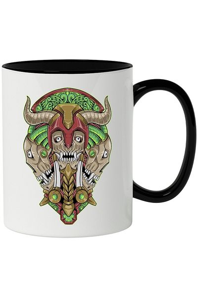 INOVATIX Personalized white mug, Helmet, Horns, Masks, Fangs, Demons, Robot, with Black Handle, INOVATIX®. 330ml