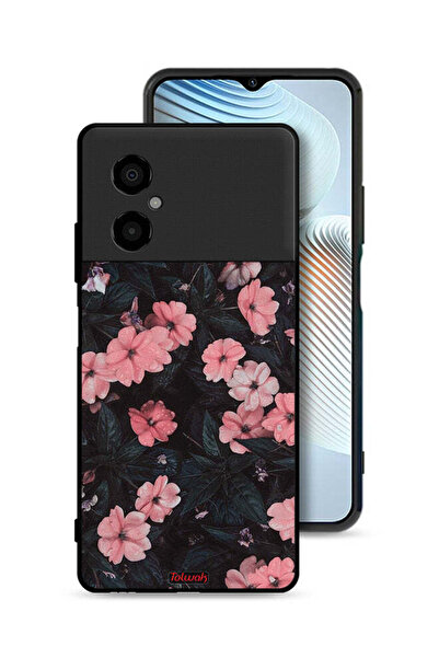 Tolwak غطاء حماية لهاتف شاومي بوكو M4 5G - لون الخوخ والورود الصغيرة