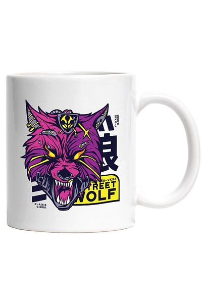INOVATIX Personalized white mug, Street Wolf Message, Wolf, Robot, Mecha, Sci Fi, Fangs, INOVATIX®. 330ml