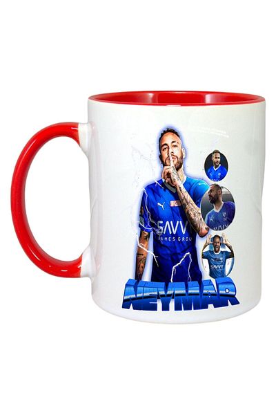 INOVATIX Personalized White Mug, Neymar Flash, Red Handle and Interior, ®. 330ml