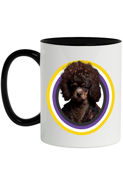 INOVATIX Personalized white mug, Dog, Circles, Hairstyle, Chain, Jacket, with Black Handle, INOVATIX®. 330ml