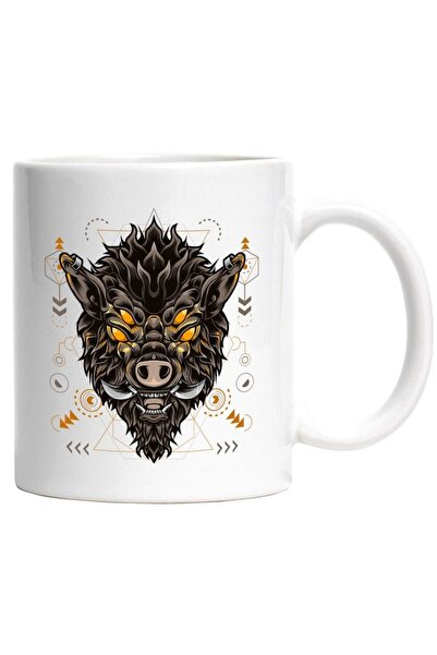 INOVATIX Cana alba personalizata, Porc Mistret, Monstru, Ochi, Geometric, Cer...