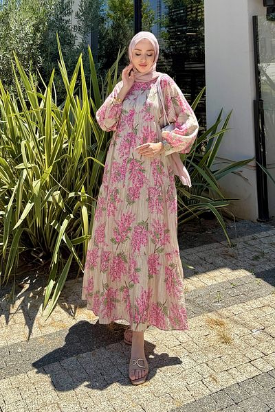 Tesettür Diyarı Women's Summer Cloth Tril Tril Floral Shirt Dress