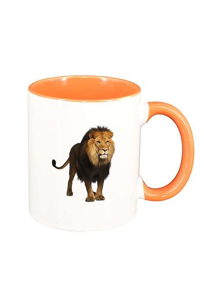 INOVATIX Personalized white mug, Lion, orange interior, D195, INOVATIX®. 330ml