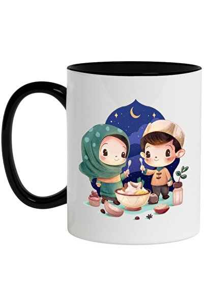 INOVATIX Cana alba personalizata, Copii, Iarna, Mancare, Luna, cu Maner Negru...