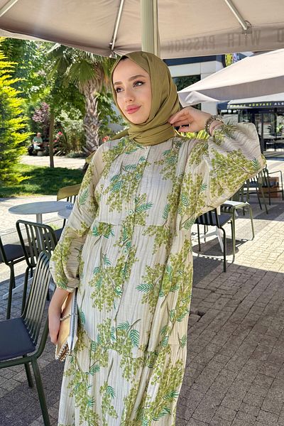 Tesettür Diyarı Women's Summer Cloth Tril Tril Floral Shirt Dress