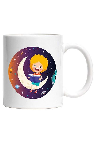 INOVATIX Cana alba personalizata, Carte, Luna, Comete, Asteroid, Stele, Copil, Spatiu, INOVATIX®. 330ml