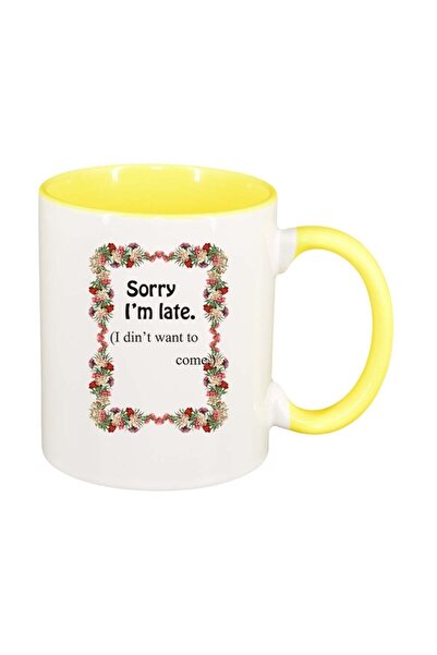 INOVATIX Cana alba personalizata, Flori, Sorry I`m late..., interior galben, ...