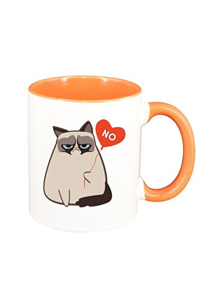 INOVATIX Cana alba personalizata, Meme - Funny Grumpy, interior portocaliu, D...