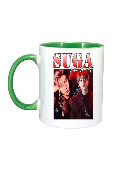 INOVATIX Personalized White Mug, Suga Band, Green Handle and Interior, ®. 330ml