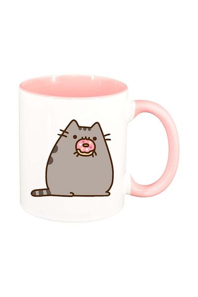 INOVATIX Personalized white mug, Emoji Cat, pink interior, D1012, INOVATIX®. 330ml