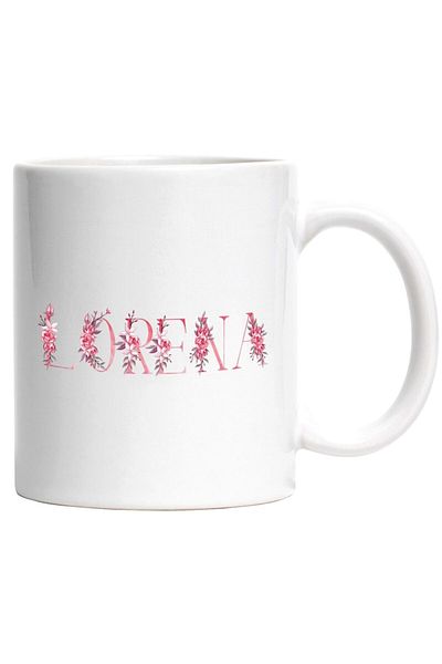 INOVATIX Personalized white mug, Name Lorena, Floral, Colorful, Creative, Beautiful, Unique, INOVATIX®. 330ml