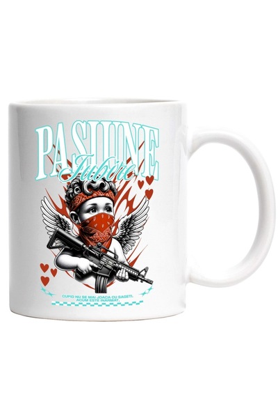 INOVATIX Εξατομικευμένη λευκή κούπα, Έρωτας με όπλο - Πάθος, Αγάπη, Ημέρα του...