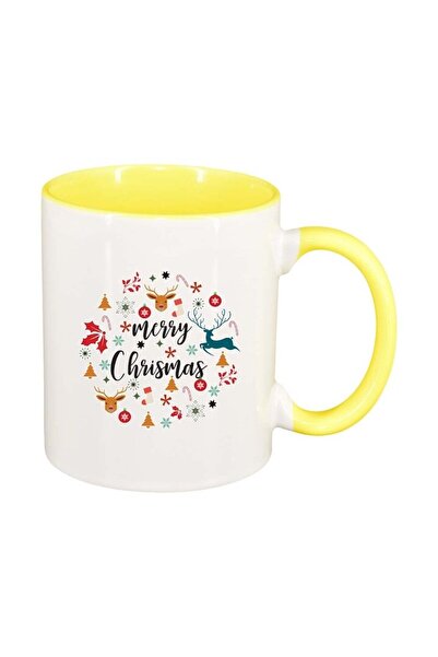 INOVATIX Персонализирана бяла чаша, Весела Коледа, жълта вътрешност, D1527, I...