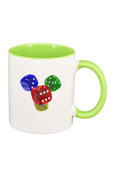 INOVATIX Personalized white mug, Dice, light green interior, D278, INOVATIX®. 330ml