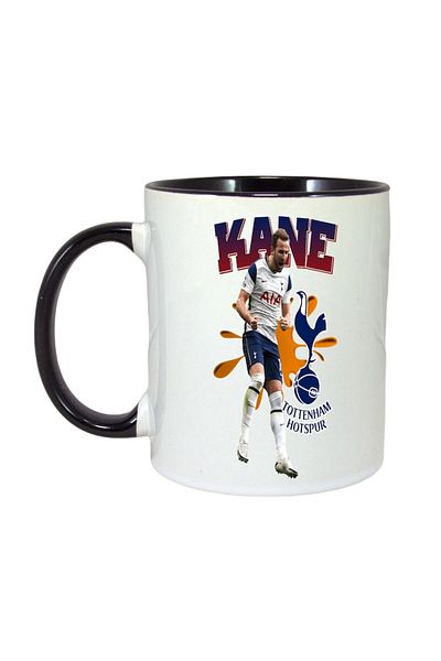INOVATIX Personalised White Mug, Kane Tottenham Hotspur, Black Handle and Interior, ®. 330ml
