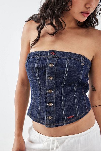 VibeGaia Bdg Button Front Denim Corset
