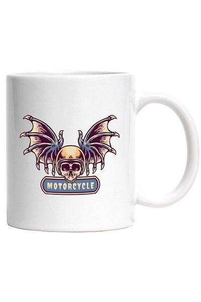 INOVATIX Personalized white mug, Motorcycle, Skull, Teeth, Wings, Bat, Helmet, INOVATIX®. 330ml