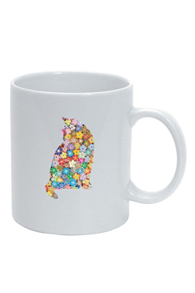 INOVATIX Cana alba personalizata, Flori, Pisica, alb, D995, INOVATIX®. 330ml