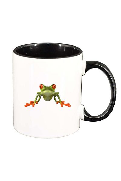 INOVATIX Personalized white mug, Frog, black interior, D187, INOVATIX®. 330ml