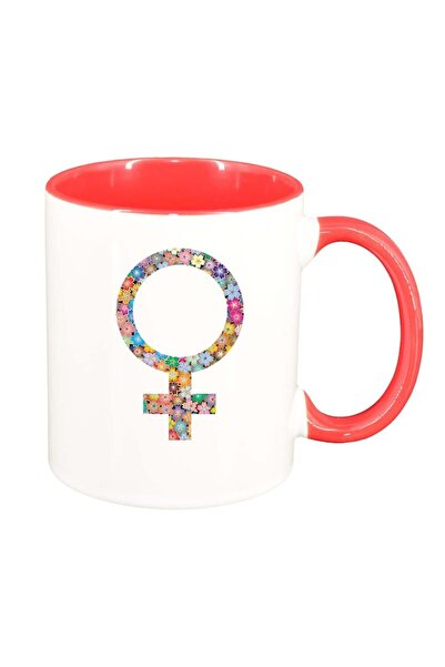 INOVATIX Εξατομικευμένη λευκή κούπα, FLowery Gender Sign, σκούρο κόκκινο εσωτ...