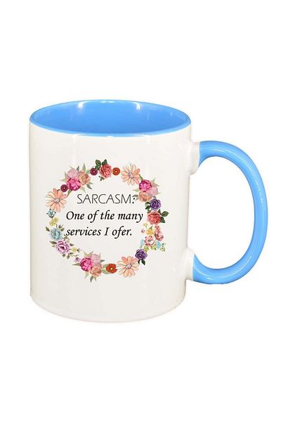 INOVATIX Personalized white mug, Flowers, Sarcasm..., blue interior, D1053, INOVATIX®. 330ml