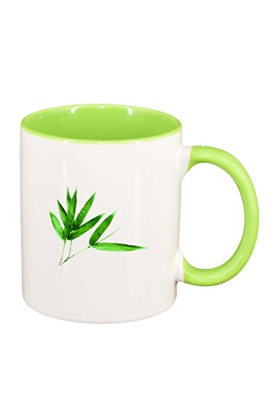 INOVATIX Εξατομικευμένη λευκή κούπα, Φύλλα, ανοιχτό πράσινο εσωτερικό, D265, ...