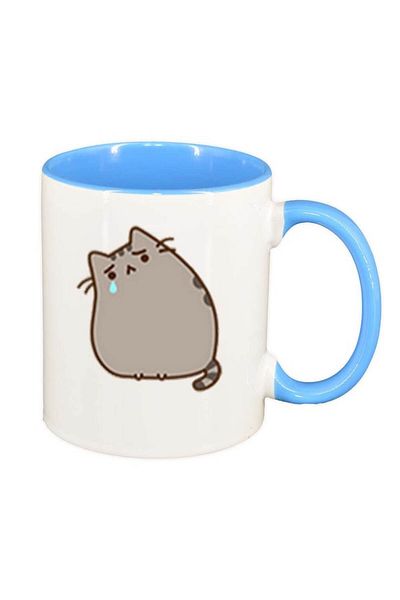 INOVATIX Cana alba personalizata, Emoji Cat, interior albastru, D1010, INOVATIX®. 330ml