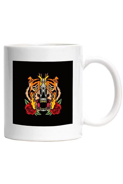 INOVATIX Personalized white mug, Tiger, Skull, Flames, Roses, INOVATIX®. 330ml
