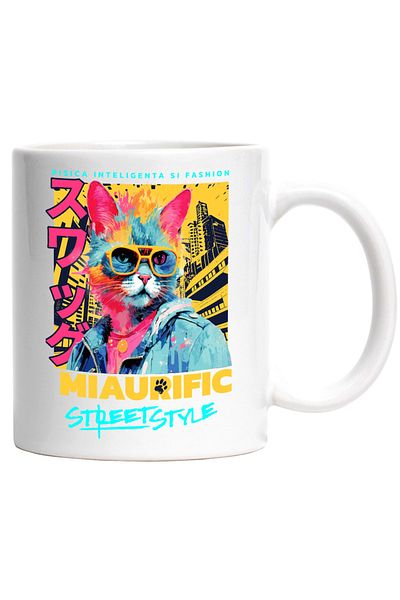 INOVATIX Personalized white mug, Street style cat - Meow, INOVATIX®. 330ml