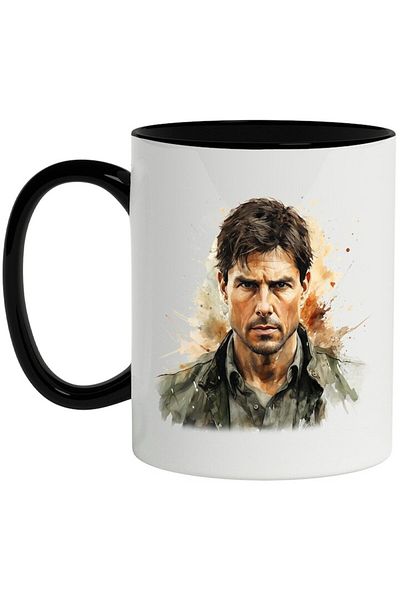 INOVATIX Personalized white mug, Tom Cruise, Actor, Top Gun, Movies, Celebrity, with Black Handle, INOVATIX®. 330ml