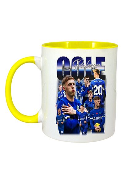 INOVATIX Personalized White Mug, Cole Palmer, Yellow Handle and Interior, ®. 330ml