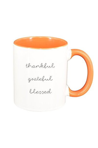 INOVATIX Cana alba personalizata, mesaj thankful, interior portocaliu, D1422,...