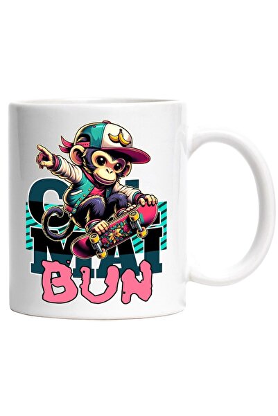 INOVATIX Cana alba personalizata, Cel Mai Bun - Maimuta Cool pe Skateboard, I...