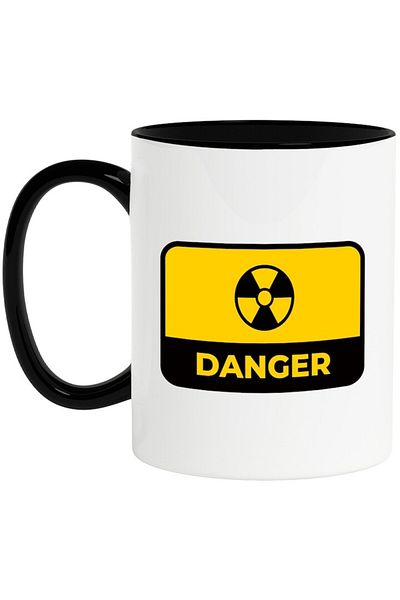 INOVATIX Personalized white mug, Message in English Danger, Radioactive, Sign, with Black Handle, INOVATIX®. 330ml