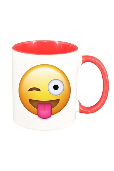 INOVATIX Cana alba personalizata, Emoji Winking, interior rosu, D34, INOVATIX...