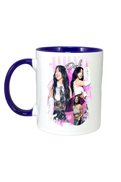 INOVATIX Персонализирана бяла чаша, лента Jihyo, синя дръжка и вътрешност, ®....