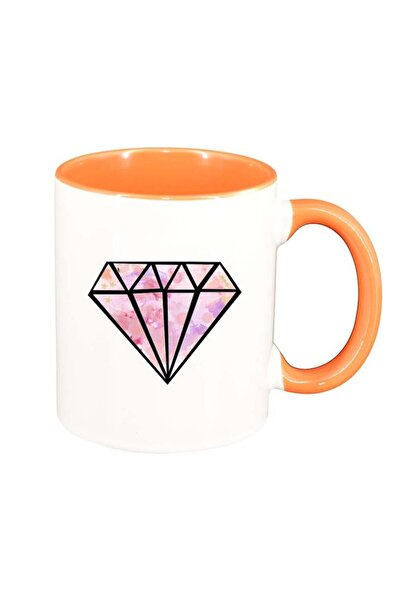 INOVATIX Персонализирана бяла чаша, диамант, оранжева вътрешност, D224, INOVA...