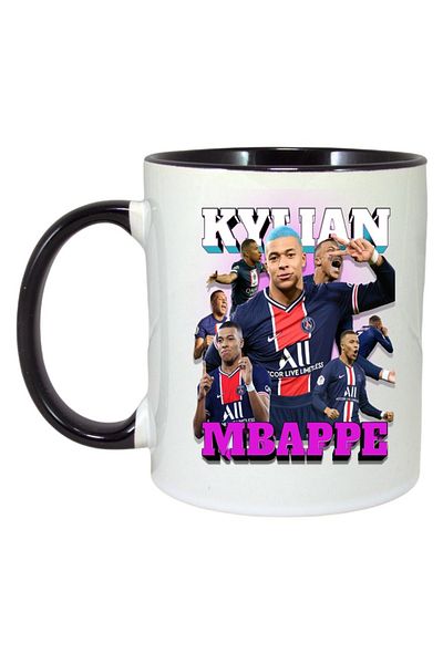 INOVATIX Personalized White Mug, Kylian Mbappe Psg Goal, Black Handle and Interior, ®. 330ml