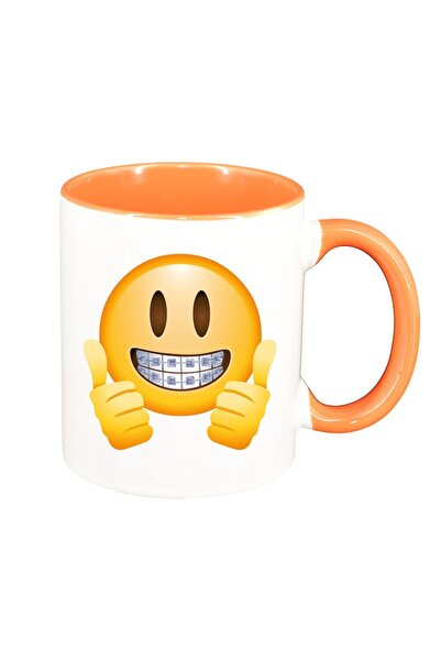 INOVATIX Персонализирана бяла чаша, емотикон, оранжева вътрешност, D25, INOVA...