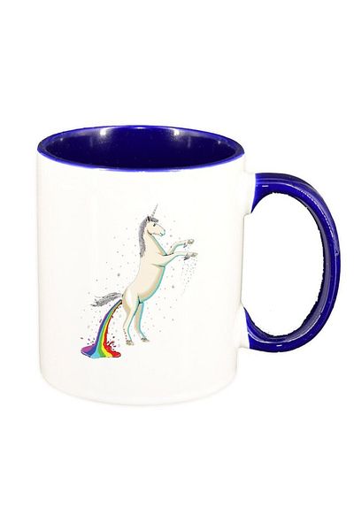 INOVATIX Cana alba personalizata, Unicorn - Rainbow, interior albastru inchis, D1434, INOVATIX®. 330ml