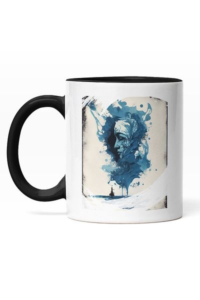 INOVATIX Personalized white mug, Women's Face, Dirty Blue Sheet, Black Handle, INOVATIX®. 330ml