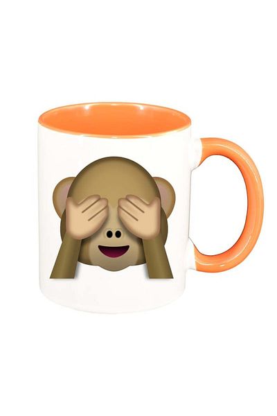 INOVATIX Cana alba personalizata, Emoji Monkey, interior portocaliu, D26, INOVATIX®. 330ml