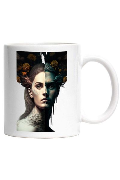 INOVATIX Personalized white mug, Girl, Duality, Flowers, Roses, Fantasy, INOVATIX®. 330ml