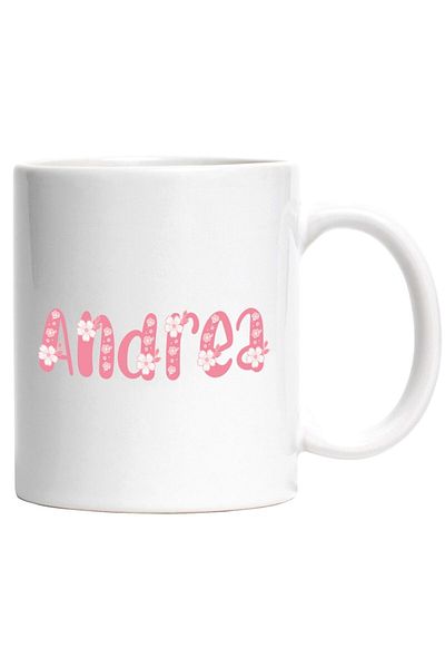 INOVATIX Personalized white mug, Name Andrea, Flowers, Colorful, Pink, Cute, INOVATIX®. 330ml