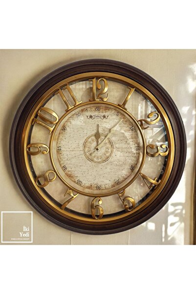 77 Cortes 45 cm Duvar Saati Ceviz Kahverengi Gold Renk Dekoratif Saat Ev Ofis Duvar Dekorasyonu