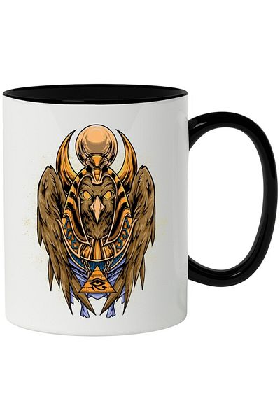 INOVATIX Personalized white mug, Horus, Egypt, God, Mythology, Wings, with Black Handle, INOVATIX®. 330ml
